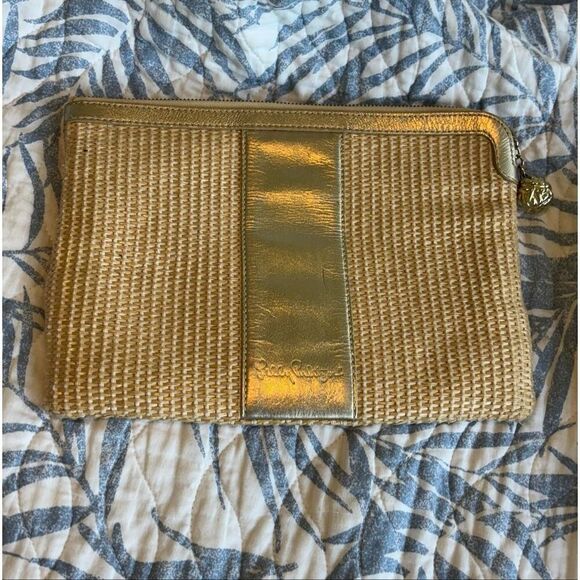 Lilly Pulitzer gold and woven rattan clutch , $118 - Picture 2 of 8